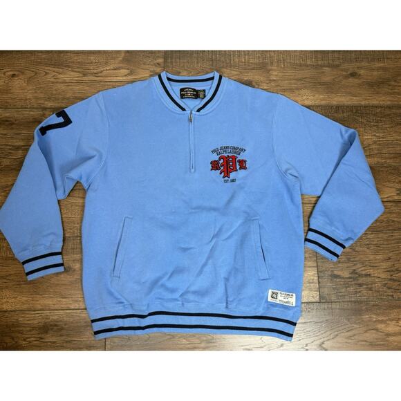 NWT Polo Jeans Ralph Lauren Sweatshirt Mens 1/4 Zip Blue Vintage Embroidered L - Picture 1 of 10